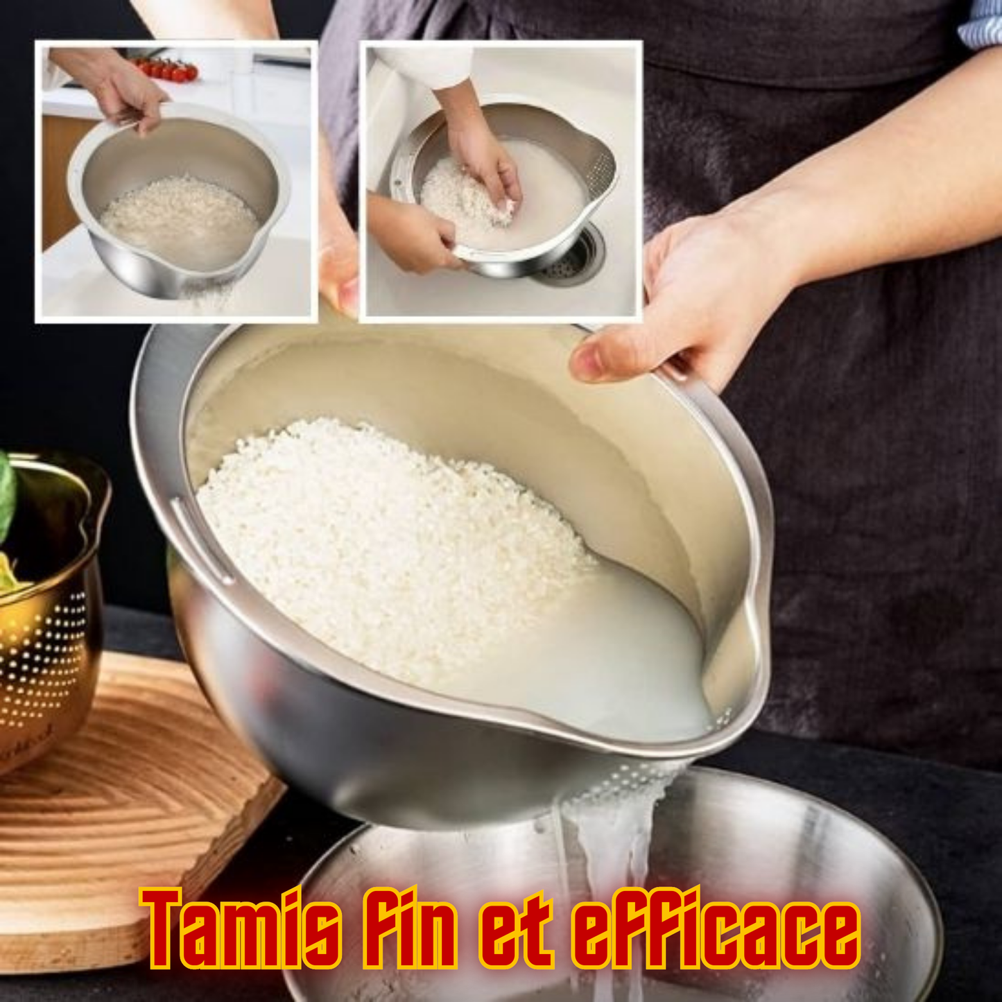 Passoire à Riz en Acier Inoxydable avec Bec Verseur