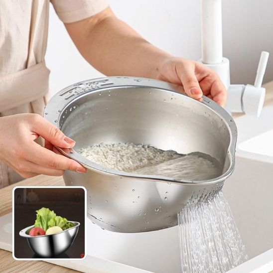 Passoire à Riz en Acier Inoxydable avec Bec Verseur