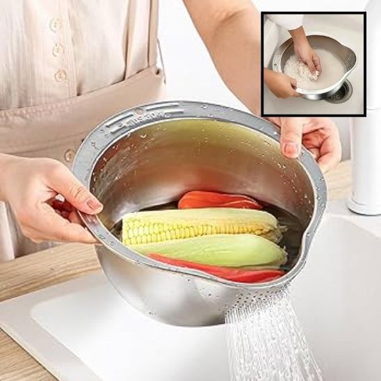 Passoire à Riz en Acier Inoxydable avec Bec Verseur
