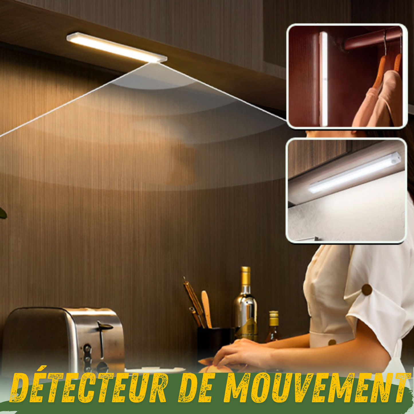 Veilleuse LED sans fil avec détecteur de mouvement – Éclairage armoire, escalier et cuisine | Rechargeable USB Type-C